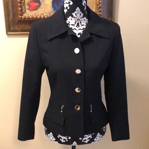 🌔 Equator Classic fitted buttoned zipper detail long sleeve collar blazer